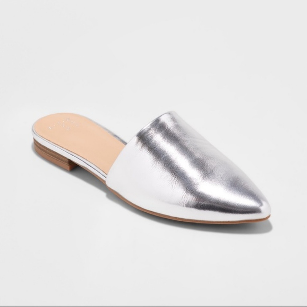 NWT A New Day Silver Metallic Slip On Mules sz 8-9 - Picture 2 of 7